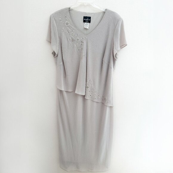 Positive Attitude Women's Plus Dress Tan Beige with Beaded Embroidery - Size 24 - Picture 1 of 13